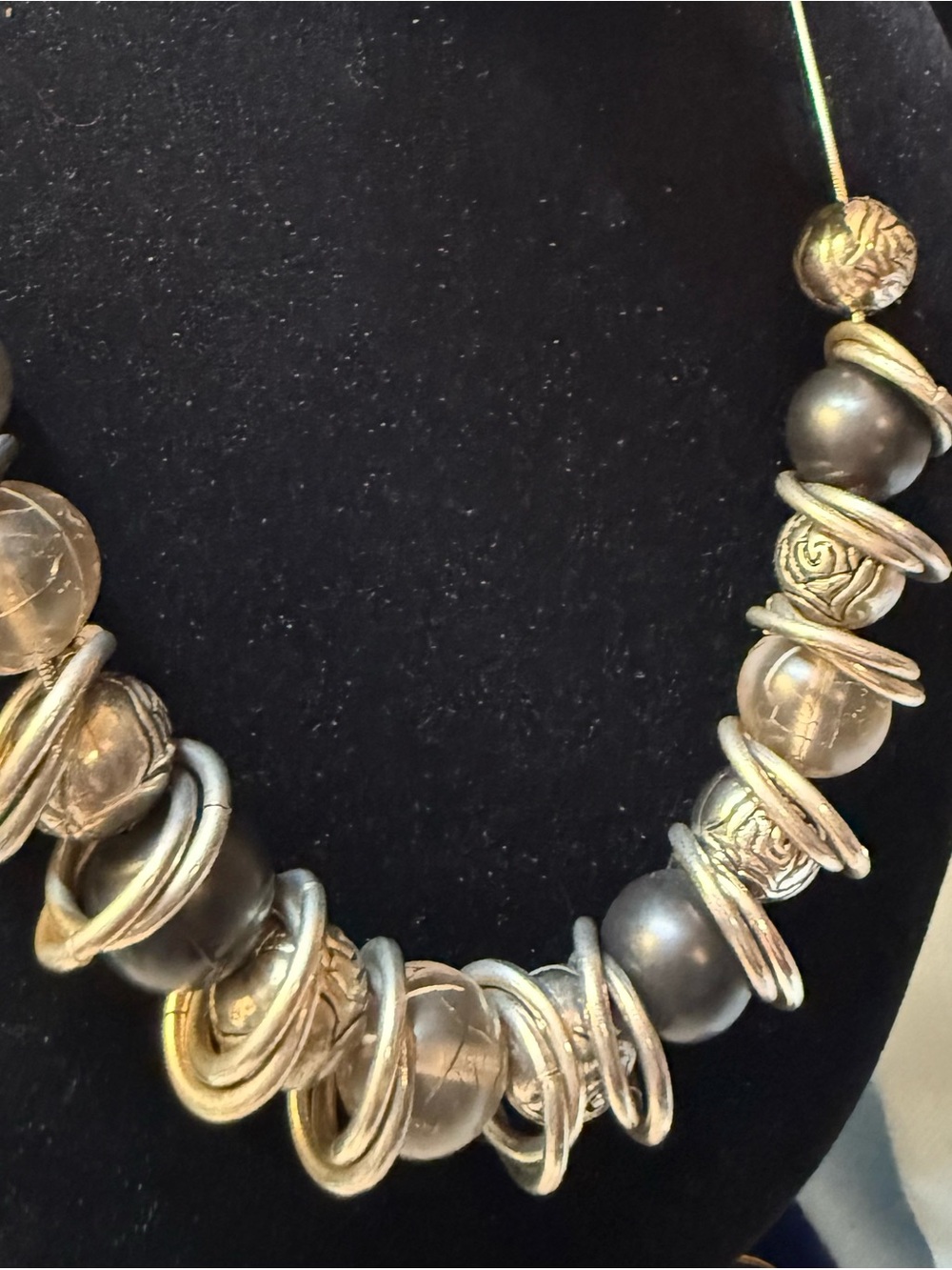 Silver-Tone and Gray Bead Necklace